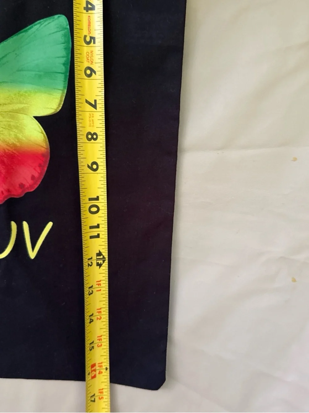 Black Tote Bag with Green-Yellow-Red Butterfly